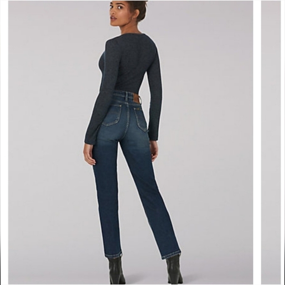 LEE Original Straight Womens Jeans Ultra High Waist Raw Hem Distressed Vintage - Picture 3 of 16